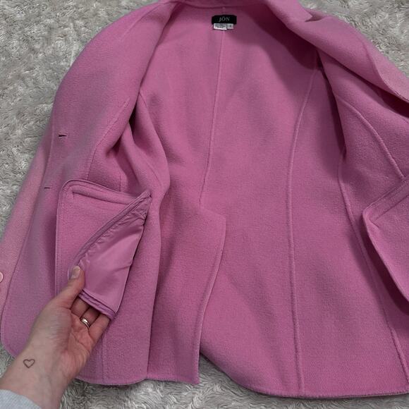 Vintage 80s Jôn Tailored Flocked Wool Knit Blazer Jacket Collared Candy Pink - Picture 13 of 14